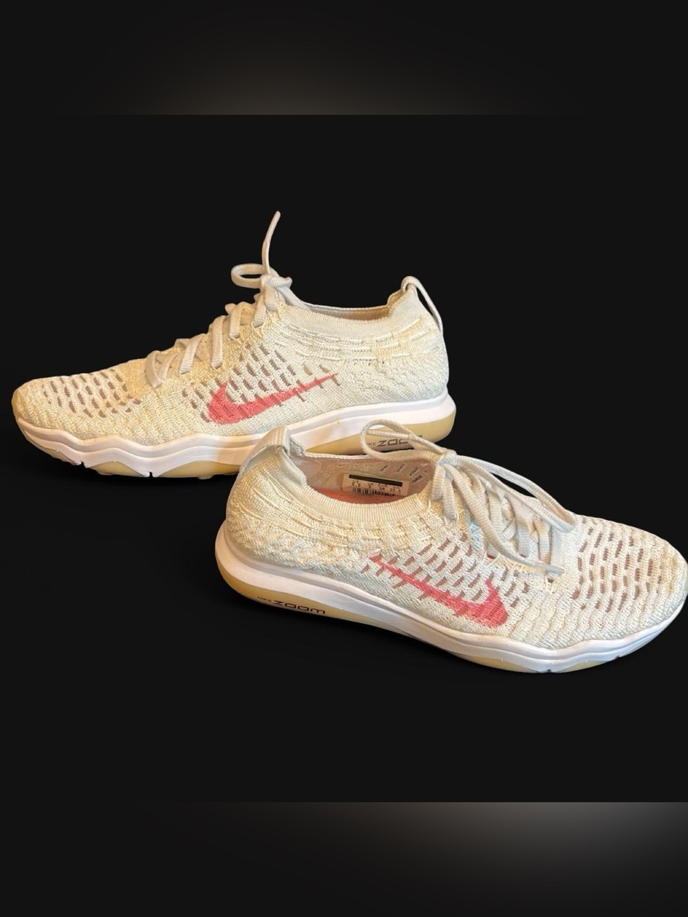 Nike Women’s Flyknit Sneakers - Cream with Pink Swoosh